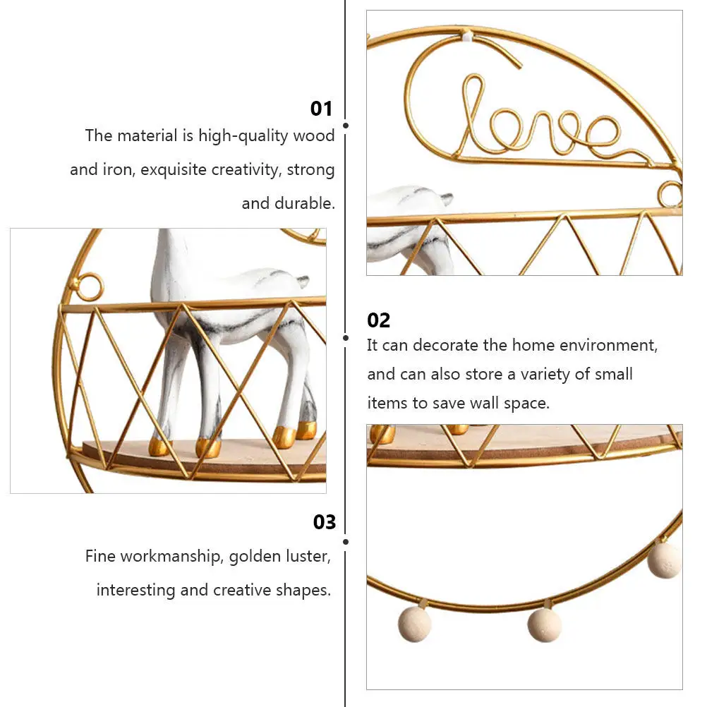 1Pcs Gold Wall-Mounted Decorative Storage Rack Creative Hanging Shelf for Living Room Bedroom Entryway Home Organization Wall view 3