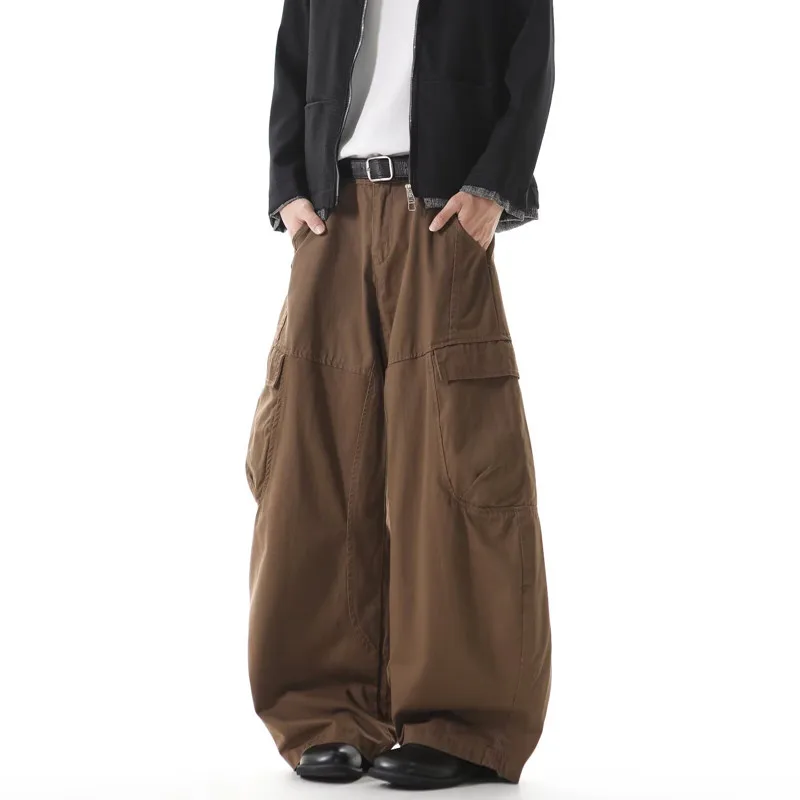 2025 American Retro Y2K Style Brown Baggy Cargo Jeans Pants For Men Clothing Wide Leg Casual Cotton Long Trousers Pantalon Homme