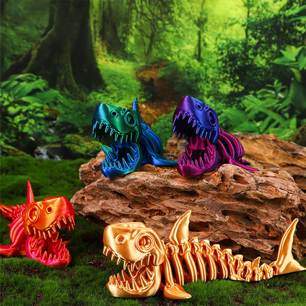 3D Printed Bony Shark Model Toys Animals Figurines Multi-Jointed Fishbowl Setting Decorative Desktop Ornament Luminous Novelty