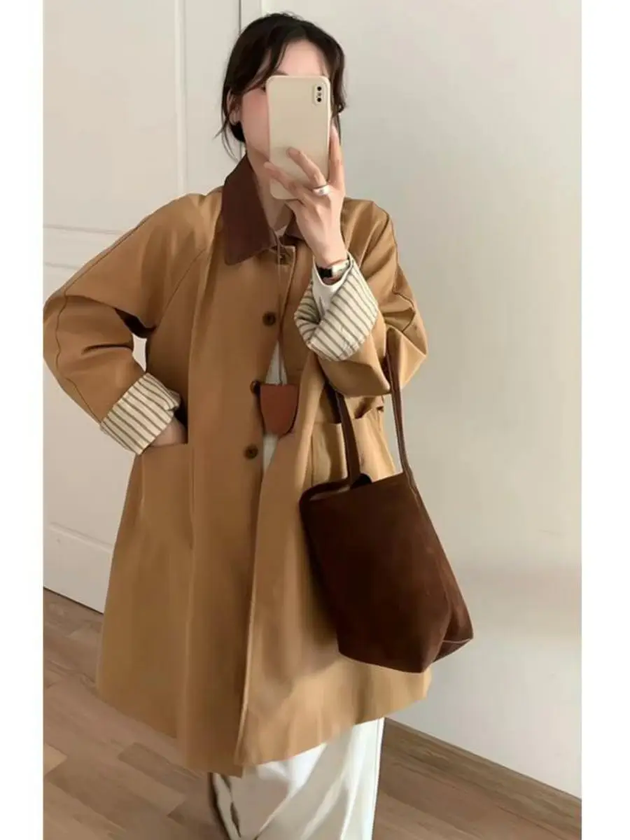 Giacca a vento da donna di media lunghezza con colletto a blocchi di colore sciolto Capispalla autunnale i Cappotto colorato Comodo casual Sle