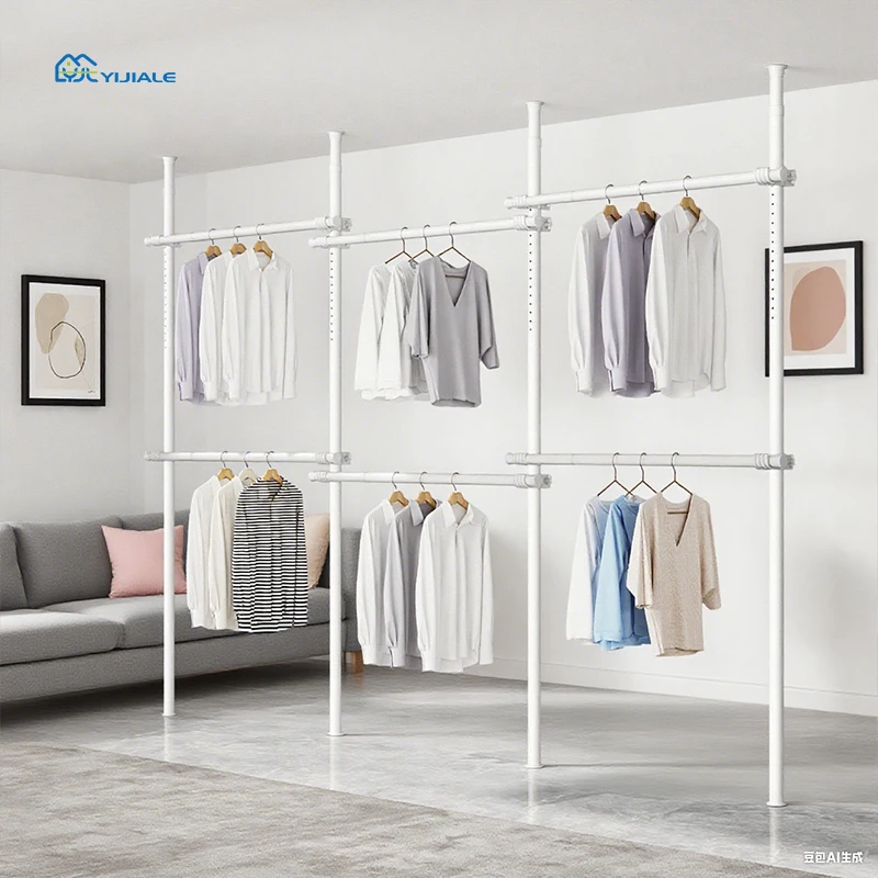 

YIJIALE Portable Garde Duty Panderie Heavy Armables Systems Luxury Walkin Children's Pipe Wall Clothes Hanging Rack