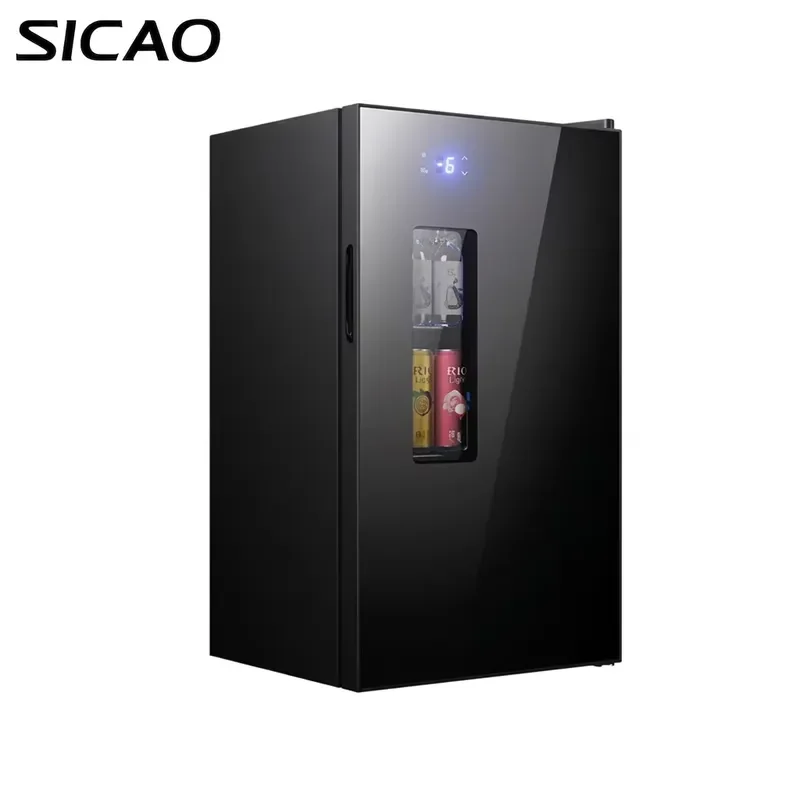 Mini Wine Fridge Electric Beverage Cooler Mirror Glass Door LED Light Built In Refrigerator For Home Kitchen Bar Office Use