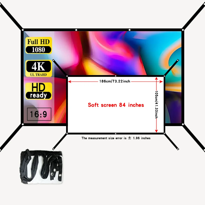 

Портативный проекционный экран 84 дюйма. Белый киноэкран высокой плотности. Удлинитель подвесного отверстия. Поддерживает HD-проекцию.