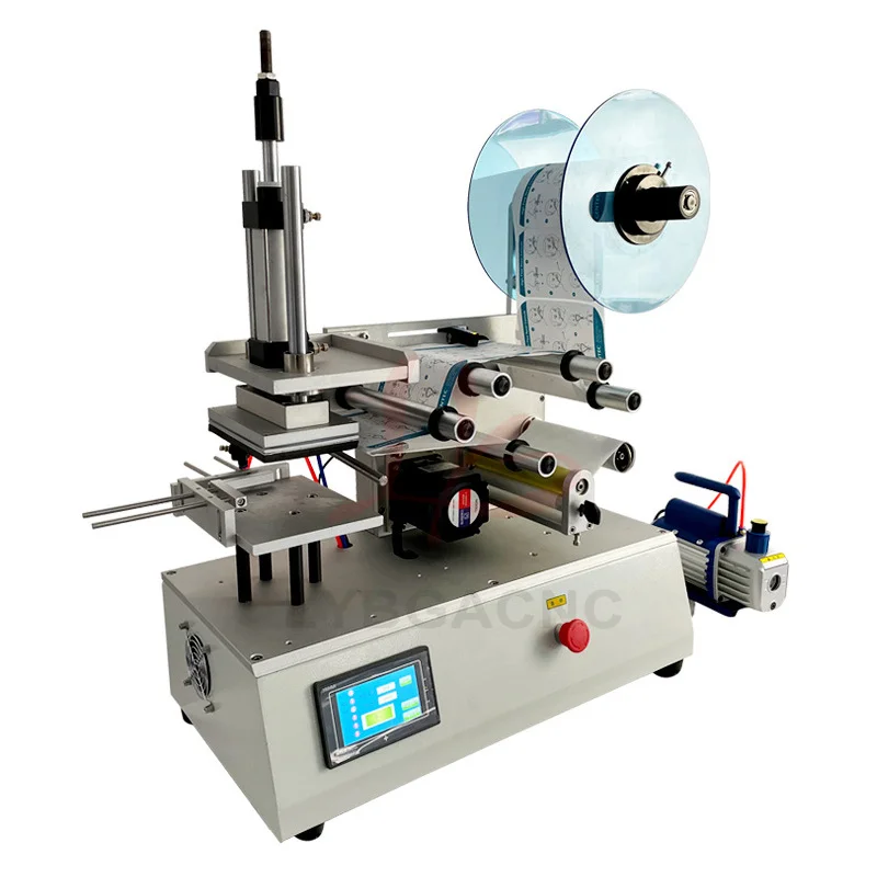 Pneumatic Semi-automatic Flat Labeling Machine Printable Anti-counterfeit Labeling Touch Screen Adjustable Pressure Wheel 120W