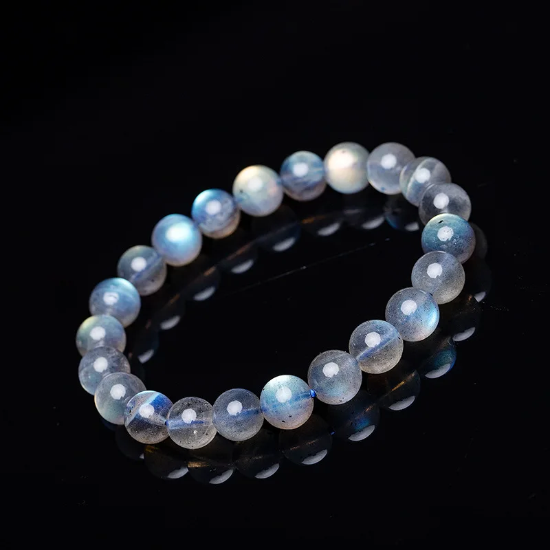 NaturalGray Moonstone Single Circle Labradorite Colorful Blue Light Moon Stone Bracelet