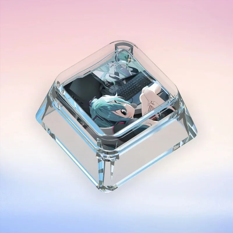 Hatsune Miku Anime Cartoon Cute Personality Transparent Peripheral PC Keycap Multi Expression Single Cross Mechanical Keyboard