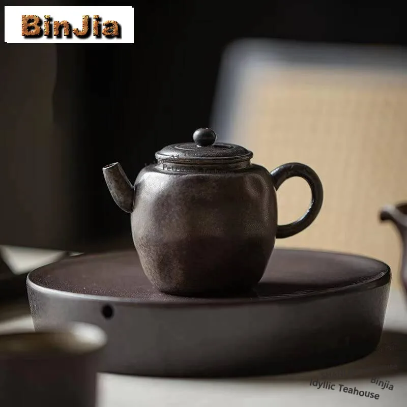 

130ml Blackcurrant Purple Tea Pot Handmade Coarse Pottery Teapot Elegant Side Handled Pot Tea Soaking Kettle Drinkware Ornaments