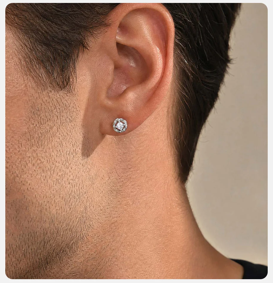 Vnox Herren Mobius Twist Kupfer Ohrstecker Rund Schwarz Weiß Kubisches Zirkonia CZ Ohrpiercing Kleiner Ohrstecker Schmuck Geschenk für Männer – Detail 3