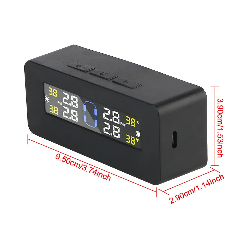 Car TPMS Solar/USB Powered Tire Pressure Monitoring System Digital LCD Display Auto Security Alarm Systems