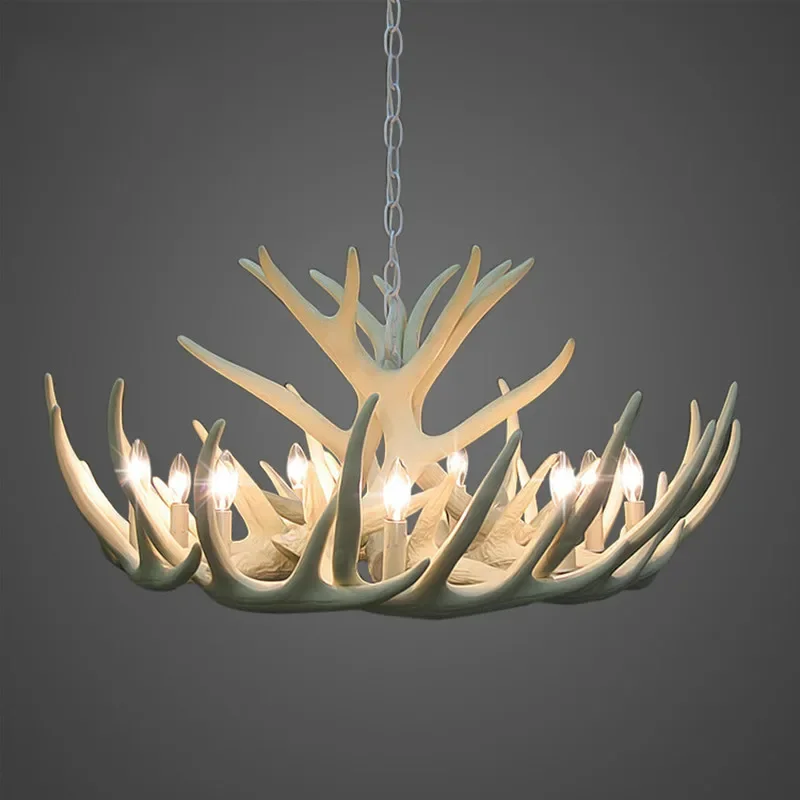 White Antler Lamp In Pendant Chandelier 4/6/9 Arms Optional E14 Socket Chandelier Living High Quality Natural Resin