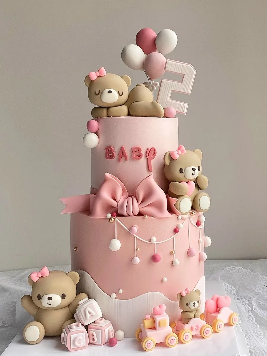 Niedlicher 3D brauner Bären-Kuchenaufsatz mit Schleife für Valentinstag, Geburtstag, Babyparty, Jungen, Mädchen, Jubiläum, Party, Kuchendekoration, Zubehör – Detail 24