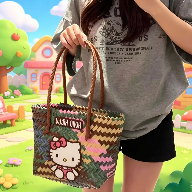 Hellokittys Crossbody Bag Large Capacity Thoth Leisure Versatile Anime Figure Travel Shoulder Bag Straw Bag Girl Bags for Woman