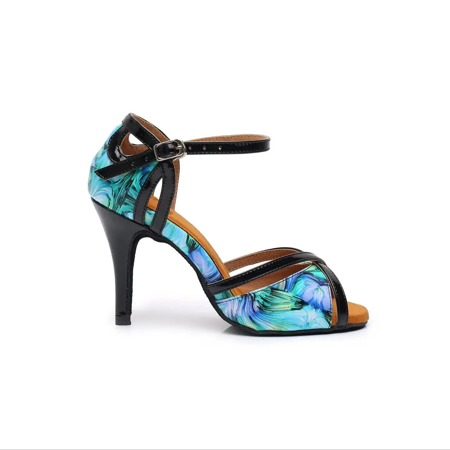 EVK Women's Latin Dance Shoes 8.5cm Stiletto Heel PU Salsa Tango Ballroom Dancing Footwear with Suede Sole Sneaker Dance Sandals