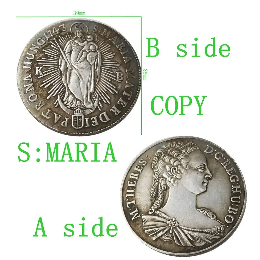 1743 Virgin Mary Decorative Old Coin, Brass Material Collection Commemorative Silver Dollar, Lucky Redemption Coin
