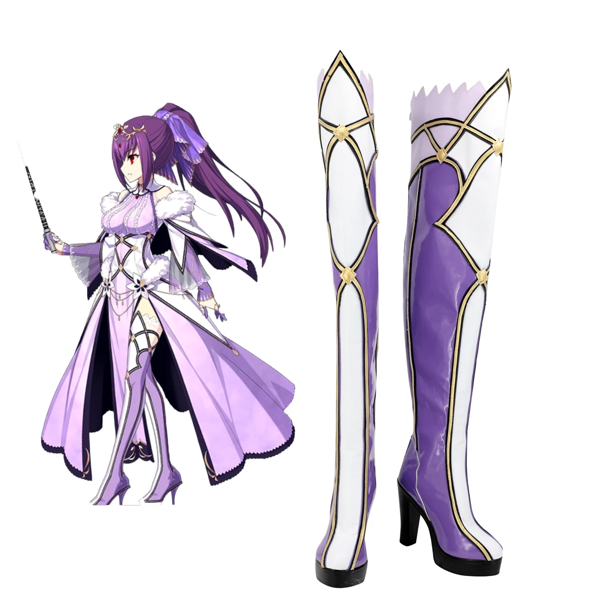 

Fate Grand Order Scathach Skadi Cosplay Shoes Thigh High Boots Custom Made Any Size