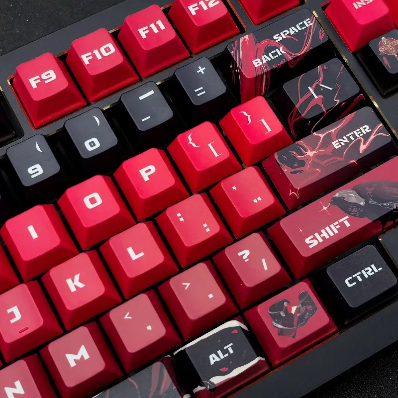 

Character Keycaps Red and Black PBT Material Cherry Profile Popular Game Character Themes Cartoon Style Keyboard Decoration