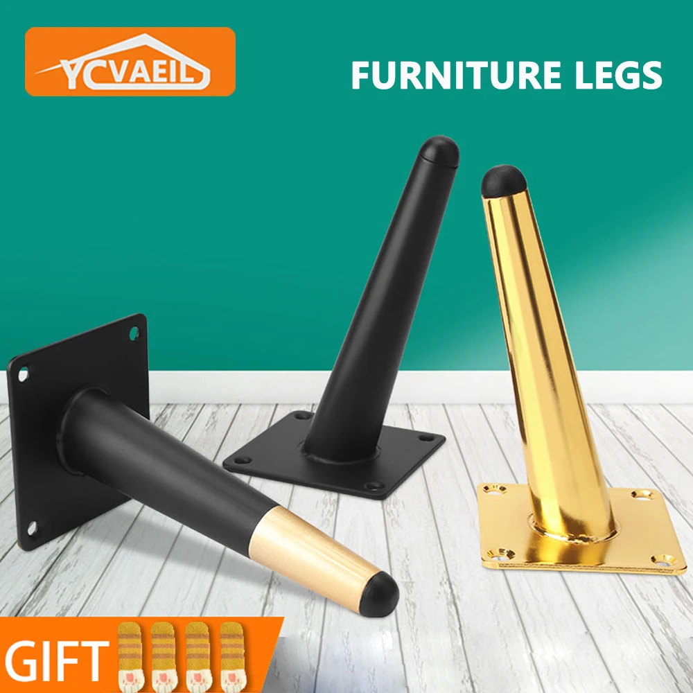 4Pcs 10-55cm Legs for Metal Furniture Black Gold Sofa Bed Iron Coffee Table Foot and Desk Chair Dresser Cabinet Replacement Feet