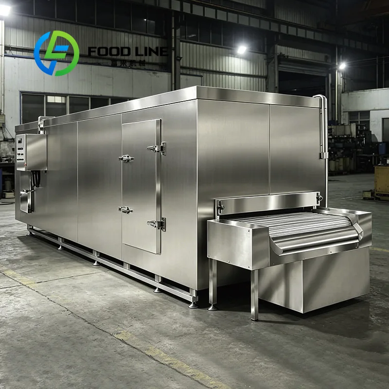 Tunnel Quick Freezing Machine Built-In Defrost System Automatically Cleans Internal Frost Without Halting Production Flow
