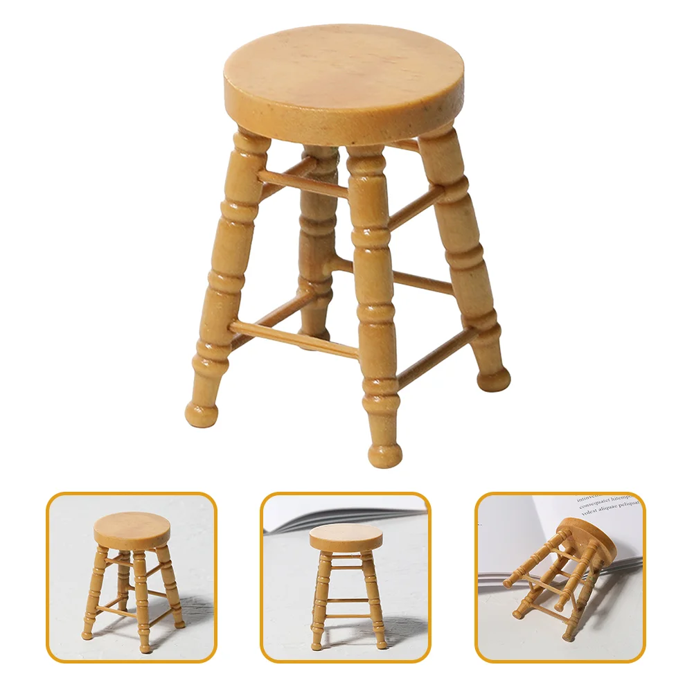 

Miniature Wood Stool Exquisite Workmanship Decorative Mini Furniture Accessories Crafts Garden Miniatures