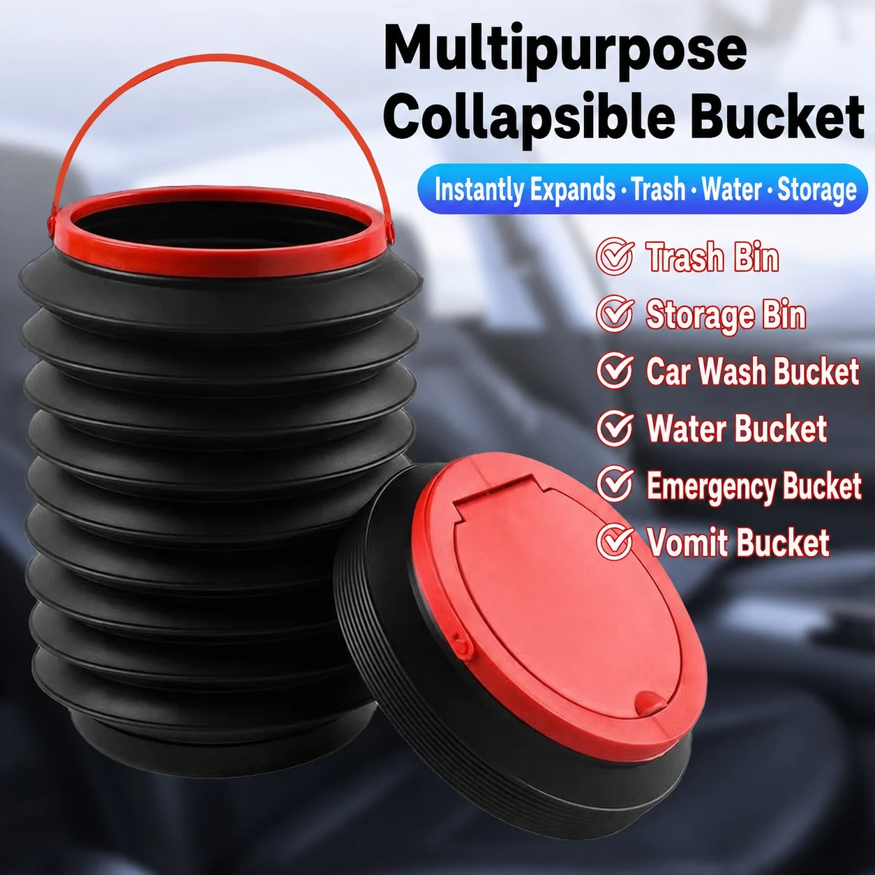 Collapsible Car Trash Can Portable Waterproof Folding Bucket with Handle for Storage Umbrella Camping Home Office