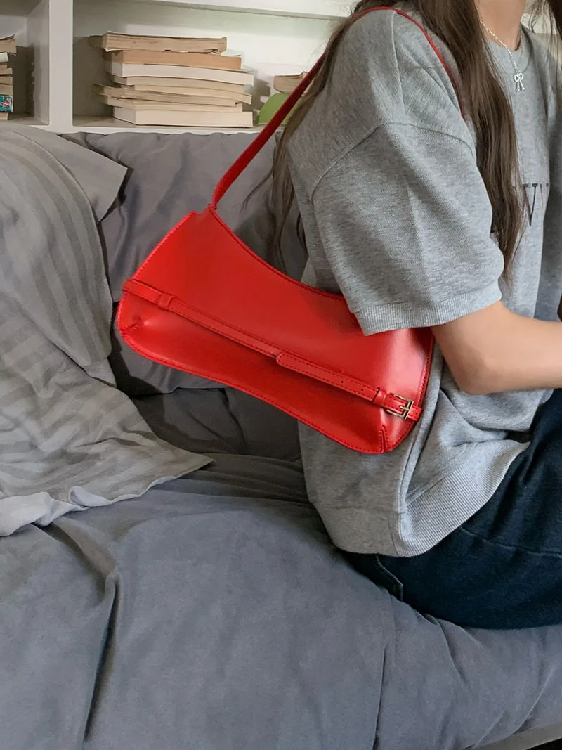 Sac à Main en Cuir de Vache Rouge pour Femme, Design de Niche Français, Haut de Gamme, ixde Mariage, Mode, Déterminer Sous les Bras, Baguette, 1