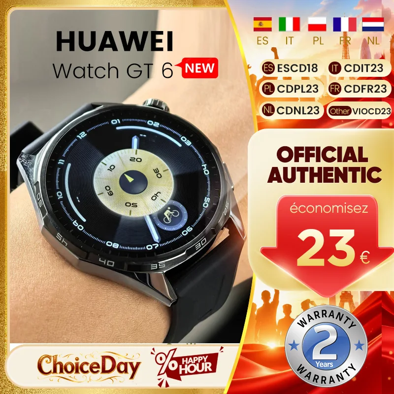 Nouvelle montre intelligente Huawei WATCH GT6 46 mm, écran AMOLED de 1,47 pouce, autonomie de 21 jours, résistance à l'eau 5 ATM, NFC + positionnement GNSS