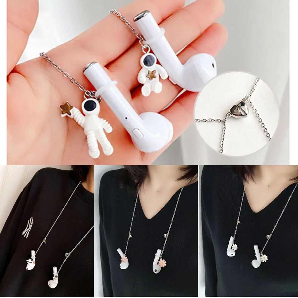 New Astronaut Magnetic Attraction Headphones Anti-Lost Chain Suitable for Bluetooth Earphone Cute Daisy Glasses Chain Necklace