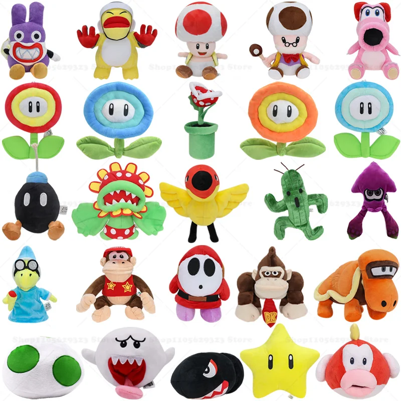 Cartoon Plush Toy Shy Guy Yellow Star Toad Bob-omb Diddy Kong Kamek Piranha Plant Nabbit Anime Stuffed Doll Peluche Toys Gifts
