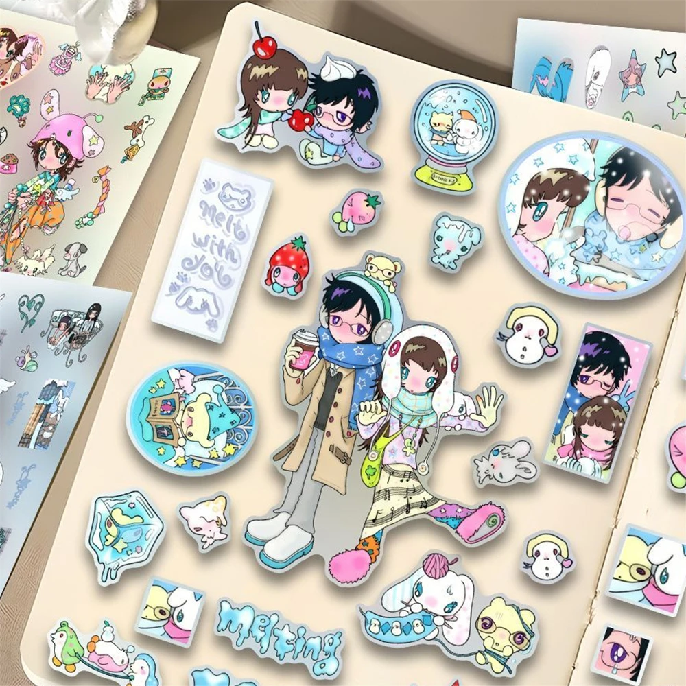 6 Blatt Niedliche Handgezeichnete Anime-Mädchen PVC-Aufkleber Dekorative Abziehbilder für DIY-Basteleien, Scrapbooking, Handys, Wasserflaschen – Detail 9
