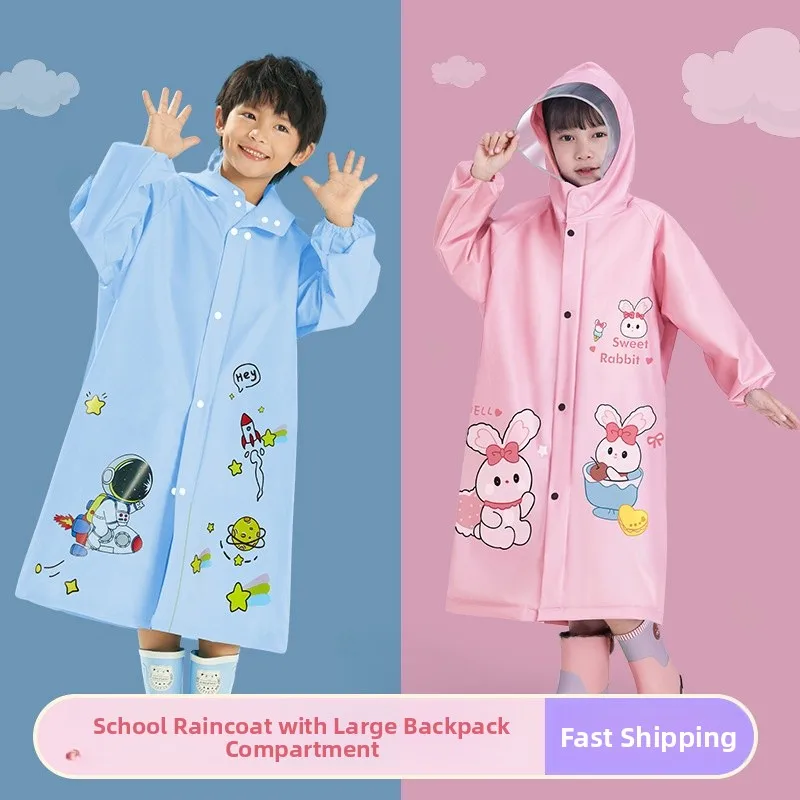Children's Raincoat Waterproof School Uniform with Bag Position Full Body Raincoat for Boys And Girls Kindergarten to Element...