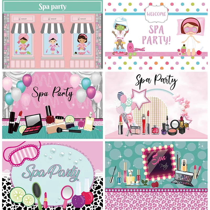 

Kids Birthday Spa Party Backdrops for Photography Make Up Decorations Room Banner Baby Girls Pink Photo Background Photoshoot