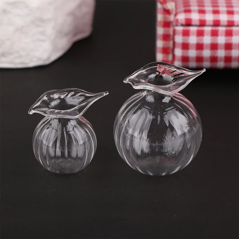 Dollhouse Miniature Clear Wave Mouth Round Ball Vase Glass Candy Jar Coffee Beans Storage Bottle Model DIY Dollhouse Decor Toy