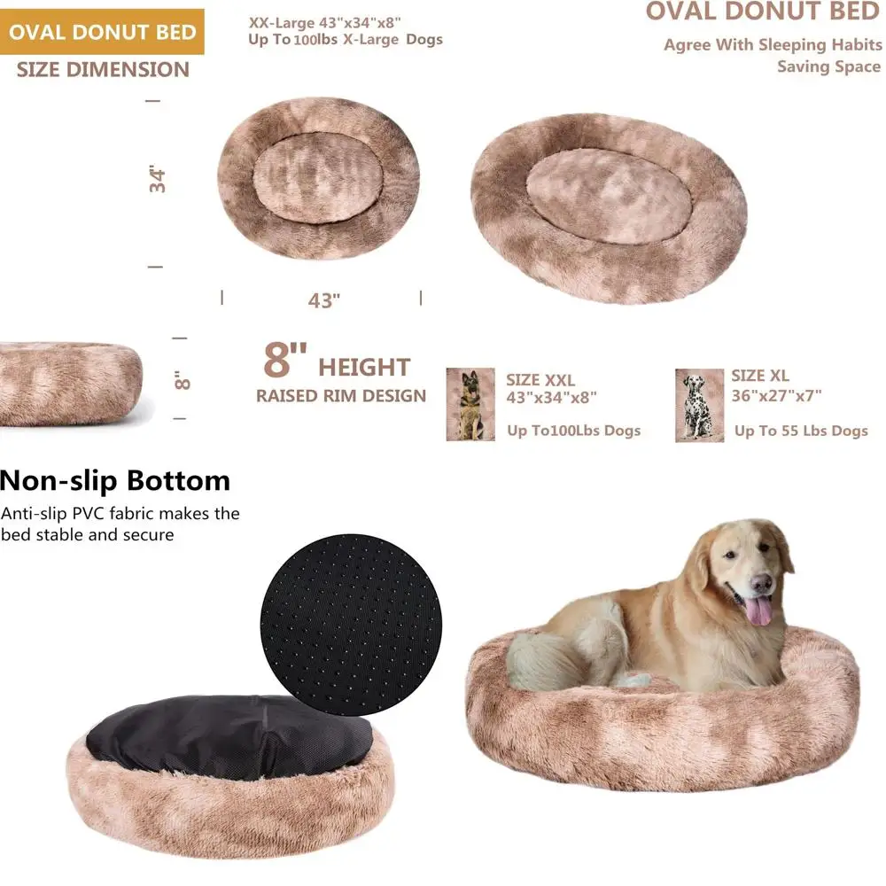 

XXL Soft Donut Cuddler Dog Bed, Washable Round Pillow Pet Bed for Medium to Large Dogs, Beige 2021