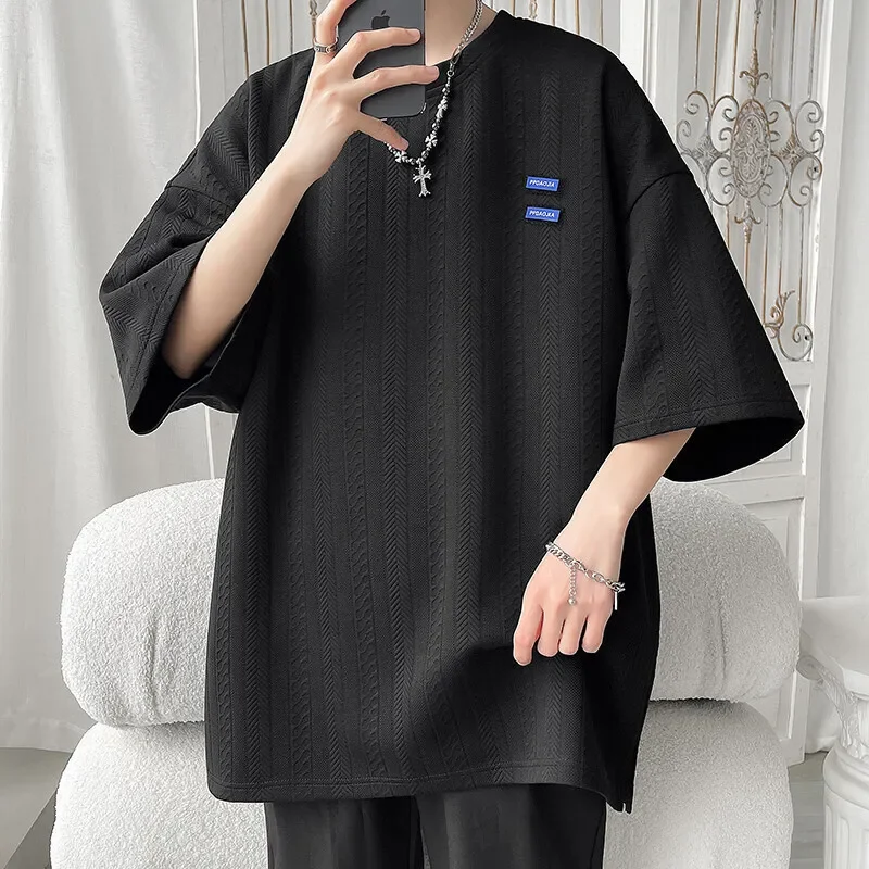 Pop Summer Short Sleeved T-shirt Men Oversized Black White Casual T Shirt Men Streetwear Hip-hop Loose Round Neck T Shirt Mens T