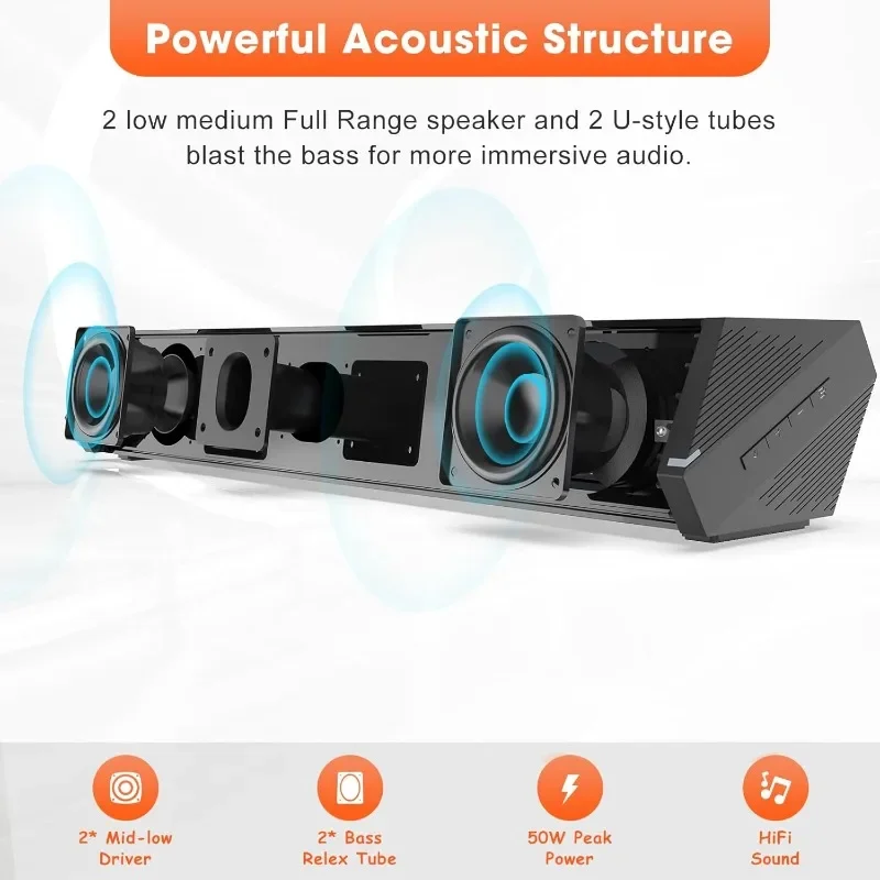 

Home TV Sound Bar 50W Deep Bass Enhanced Active Subwoofer for Adaptable to Multiple Entertainment Mode Computer Sound Equipment