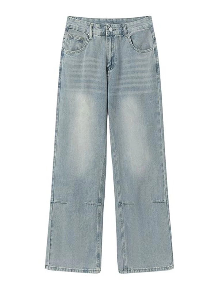 Baggy Korean Jeans Men\'s Personalized Y2k Pants Fashion Straight Casual Vintage Denim Trousers Male Streetwear Blue