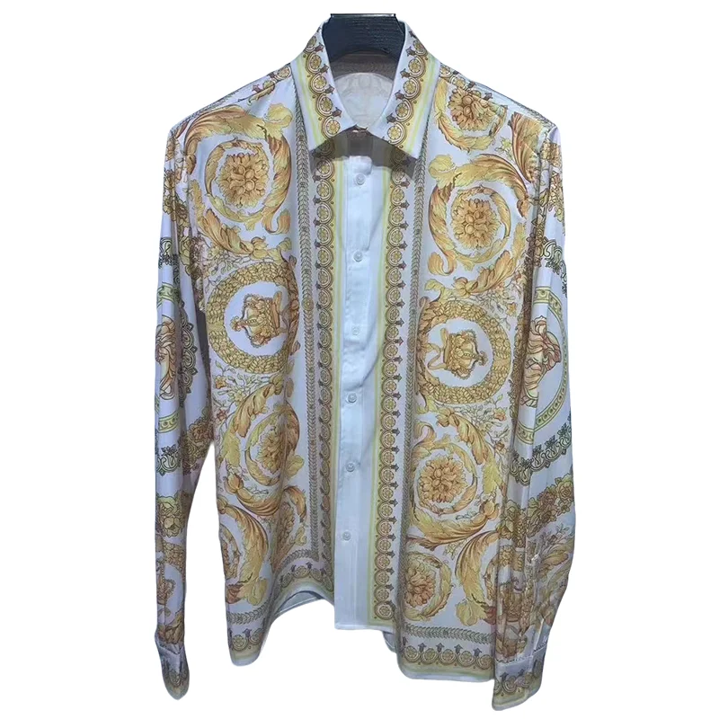 

Luxury Baroque full width printed shirt for men's casual long sleeved shirt silky fashionable high-quality European 2024