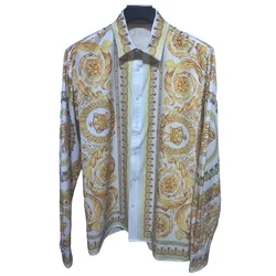 Luxury Baroque full width printed shirt for men's casual long sleeved shirt silky fashionable high-quality European 2024