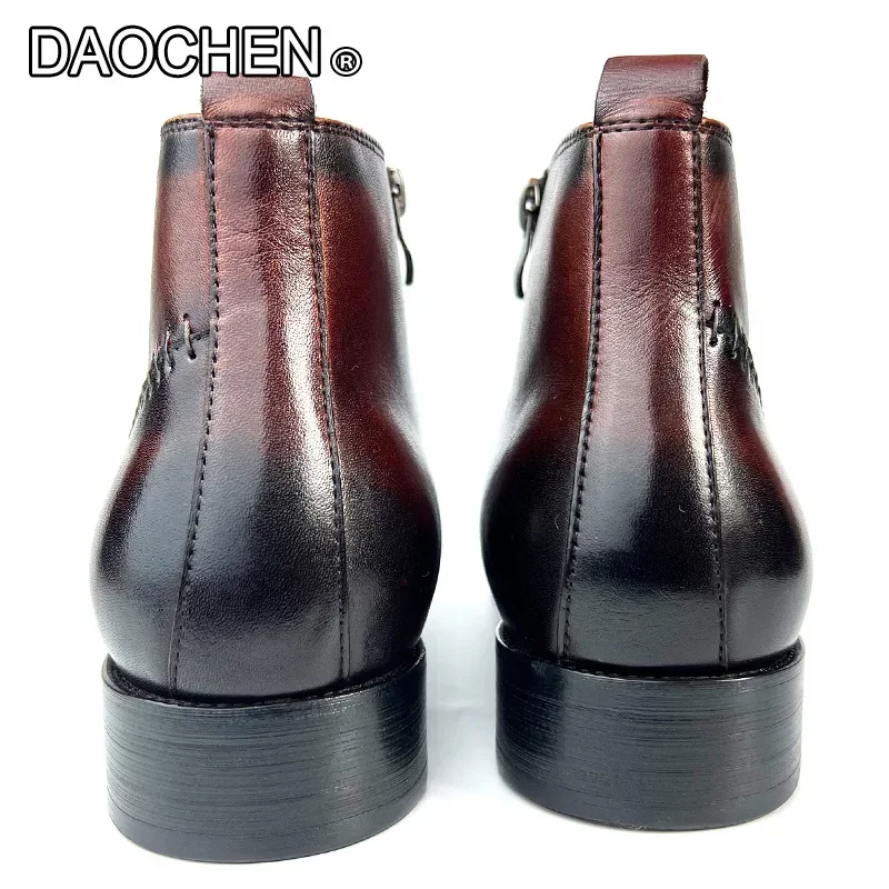 LUXURY MEN ANKLE BOOTS BROWN MENS LEATHER SHOES ZIP CASUAL DRESS MENS SHOES WEDDING PARTY BANQUET MARTENS BOOTS FOR MEN