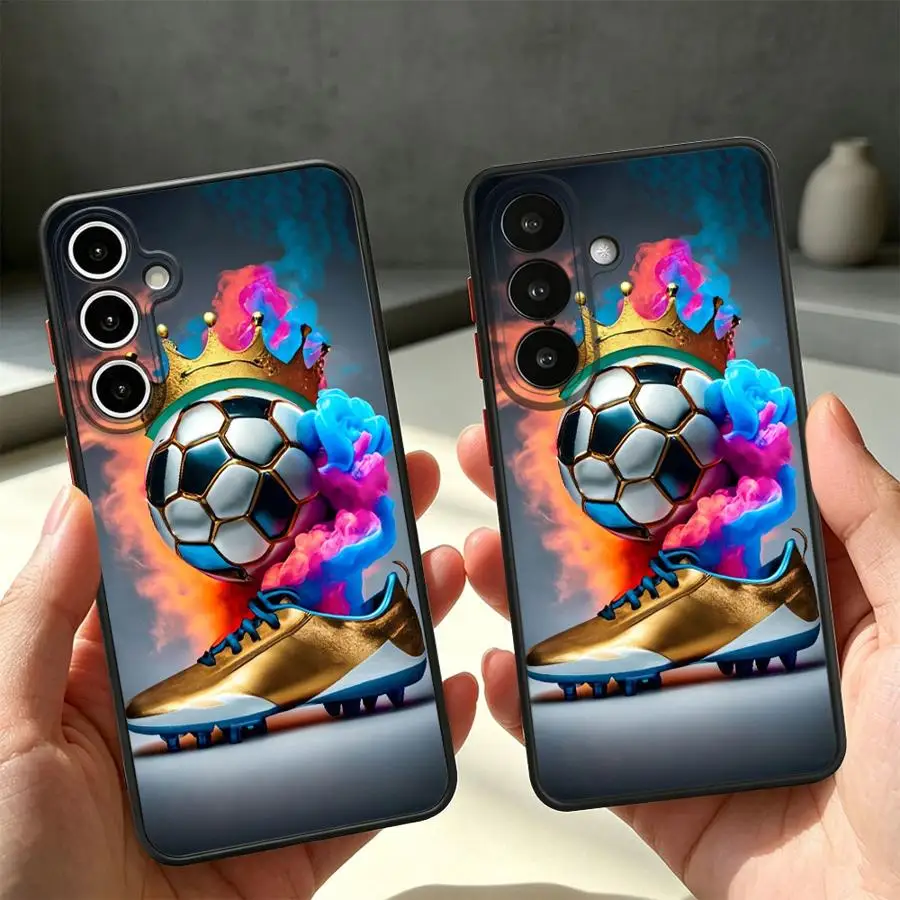 Case for Samsung Galaxy A53 A73 A33 A52S A72 A56 A55 A16 A15 A17 A52 A35 A54 A34 A36 A14 A23 Phone Cover Crowned Soccer Ball