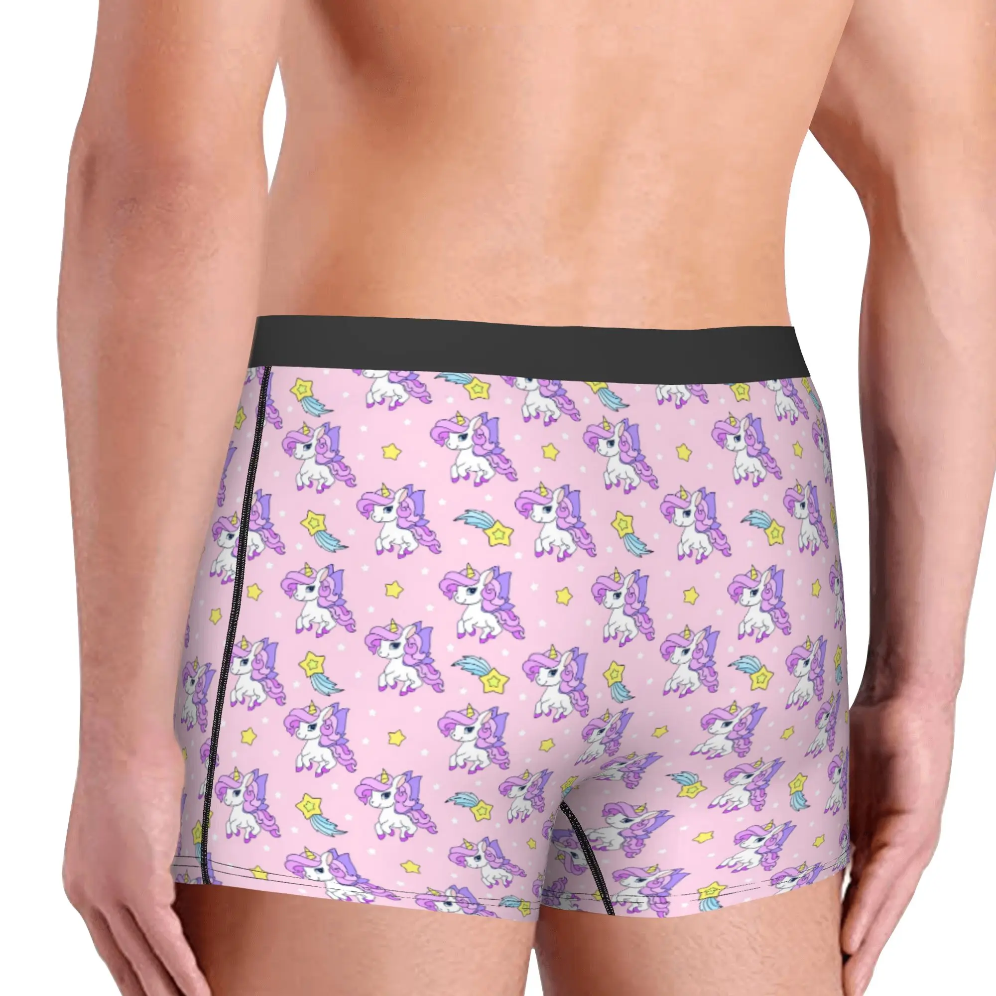 pink White Unicorns And Stars Boxers Shorts Men's  Briefs Underwear Novelty Underpants