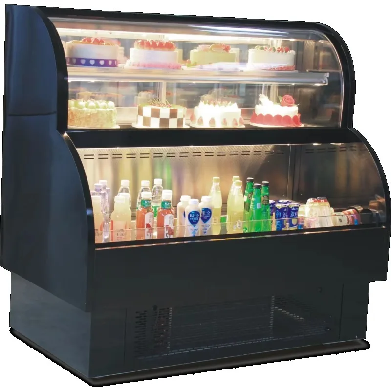 Double-Temperature Vertical Cake Cooler Grab Go Design with Air Cooling Double-Curved Bakery Display Case for Sale