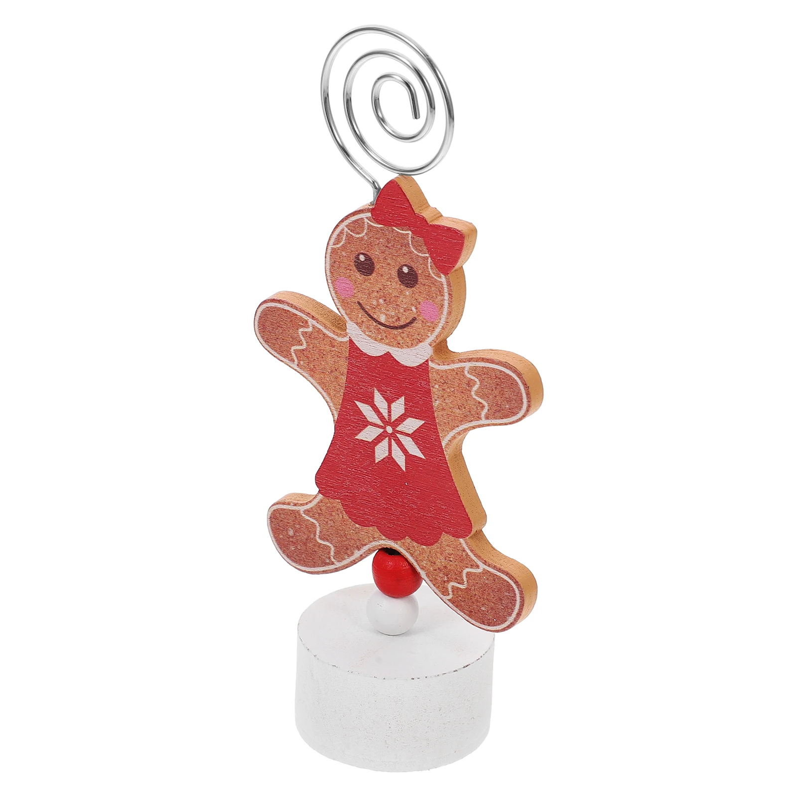 

Gingerbread Man Table Card Holder Wood Base Metal Clip Stand for Holiday Party Wedding Desk Decoration Name Card Memo Note Photo