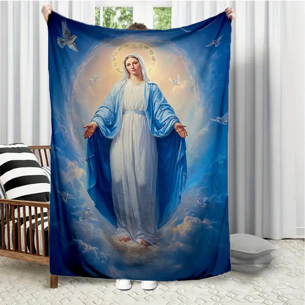 Virgin Mary religious pattern Flannel printed blanket suitable for all seasons suitable for living room office sofa and travel