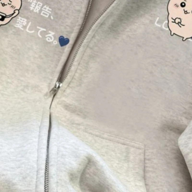 Cartoon Kawaii Autumn Winter Fleece-lined Sweatshirt Hooded Coat Smooth Zipper Soft Fabric Exquisitely Crafted Sweet Chiikawa