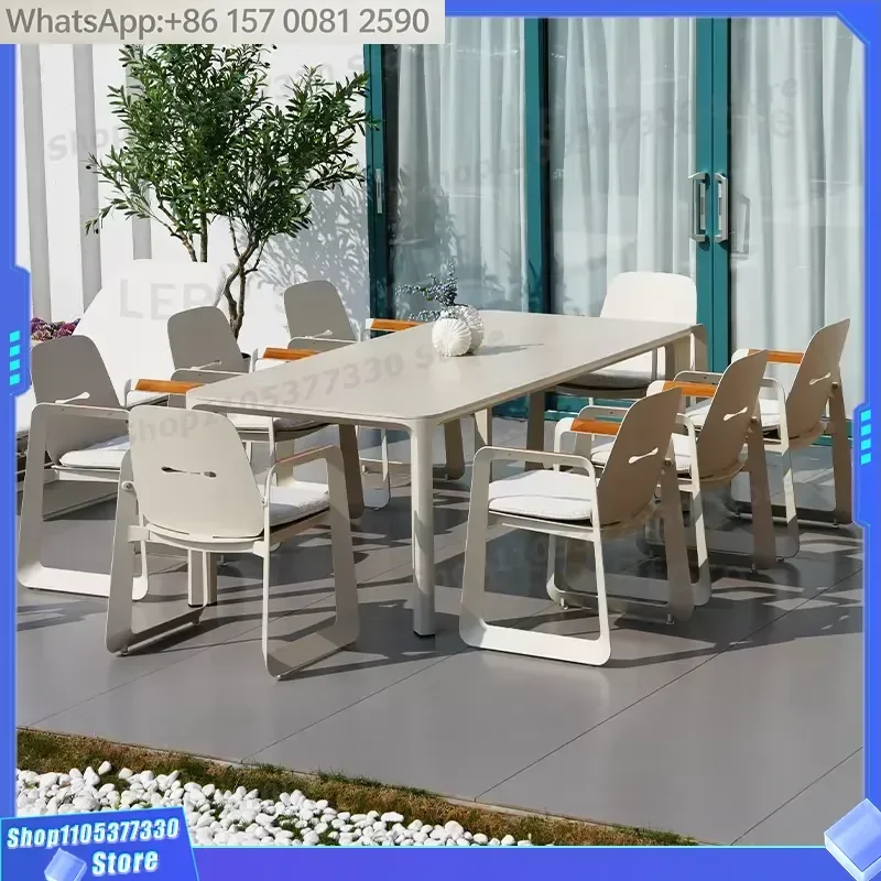 Lion Design Modern Aluminum Teak Wood Outdoor Dining Set Garden Table Chairs-Waterproof Rust-Resistant Eco-Friendly