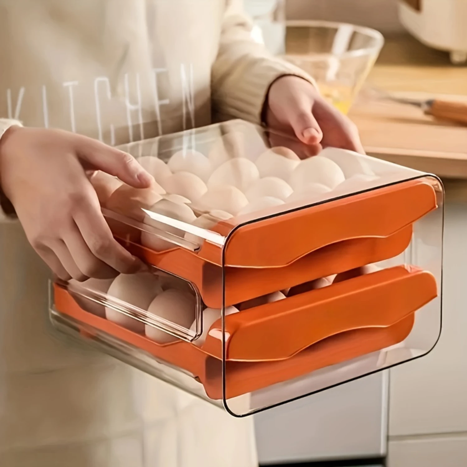 1 Set Refrigerator Egg  Box Drawer Type Fresh-keeping Box  Egg Box Household Stackable Egg Holder Double-layer Egg Rack Whisk