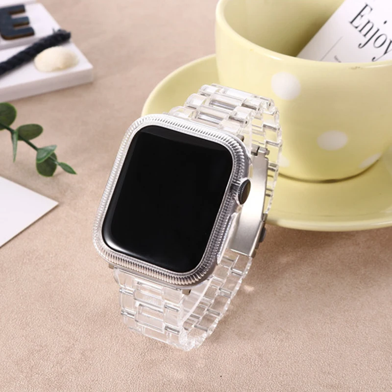 

Ремешок + чехол для Apple Watch 6, 5, 4, SE, 44 мм, 40 мм, iwatch 3, 2, 1, 42 мм, 38 мм, стильный ремешок прозрачная Запасная часть