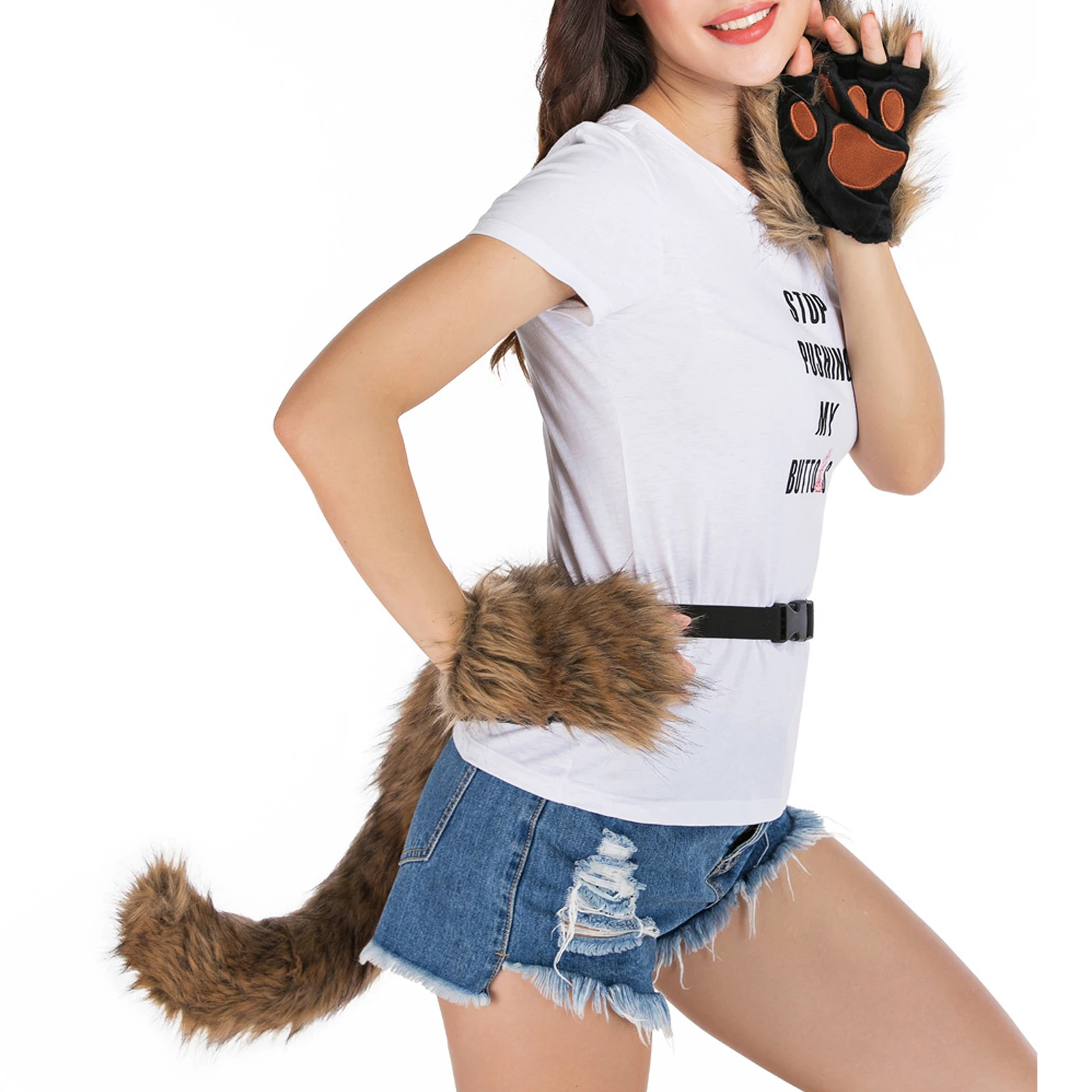 Furry Fox Mask Wolf Fox Tail and Paw Gloves Set Adult Cat Halloween Mask Cosplay Animal Party Costume