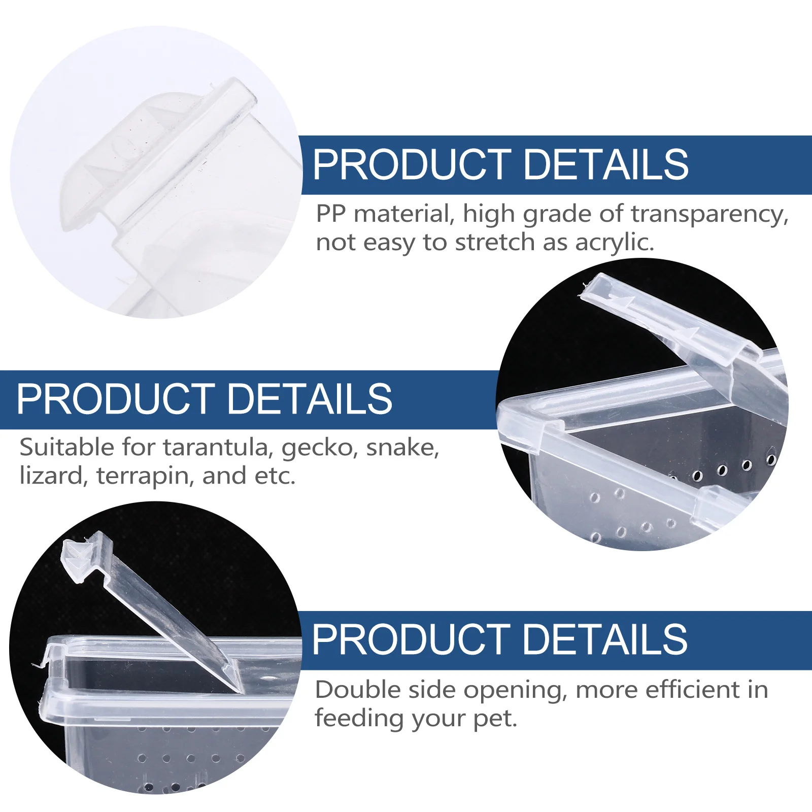 

2Pcs Reptile Breeding Box PP Material Transparent Terrarium Habitat for Tarantula Gecko Snake Lizard Feeding Container